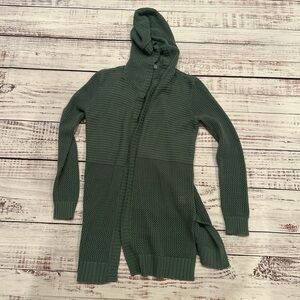 Marled Green Hooded Cardigan Sweater